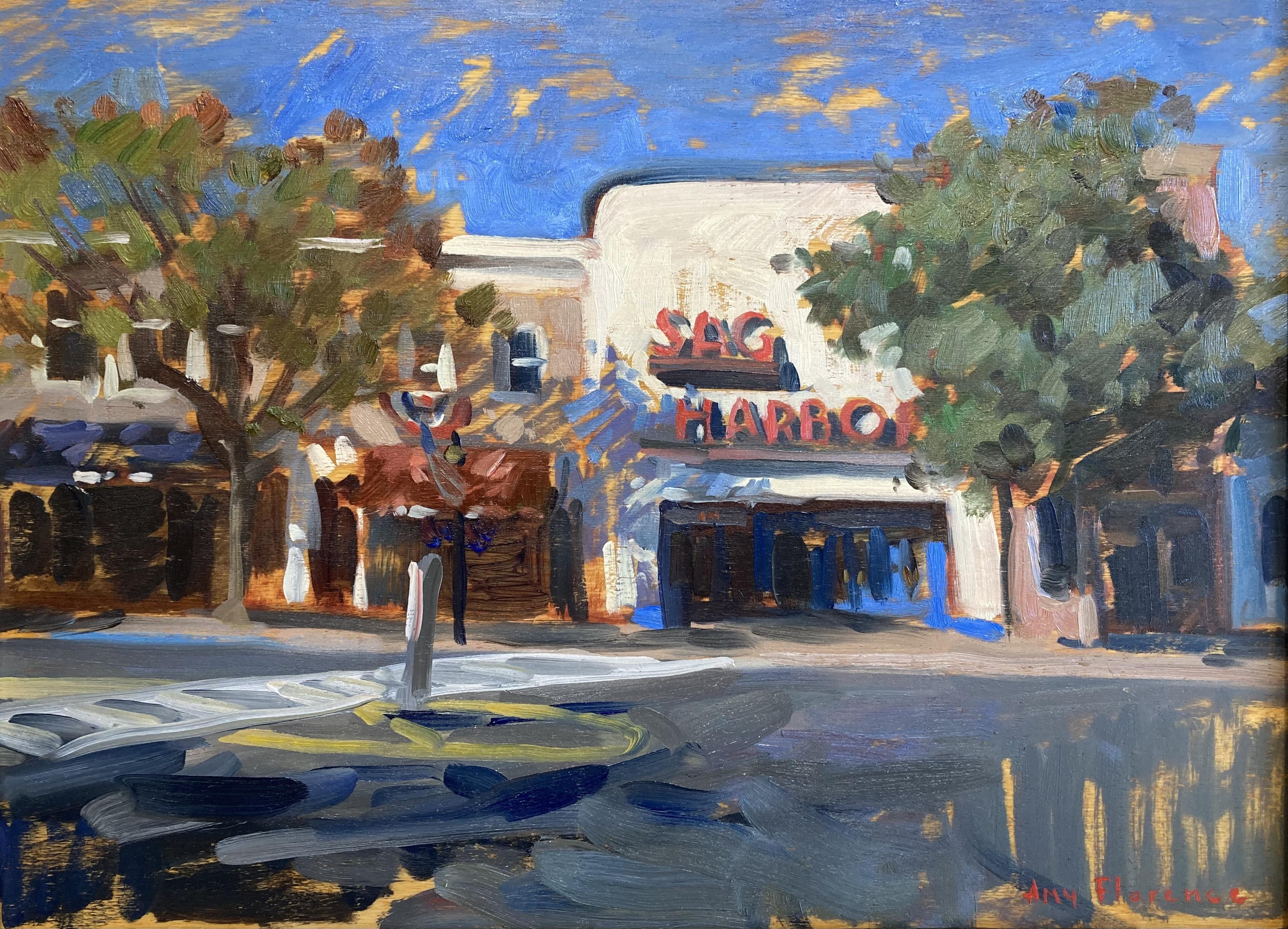 Amy Florence Still-Life Painting - "The Cinema" Impressionist oil painting of Sag Harbor's Iconic Movie Theater