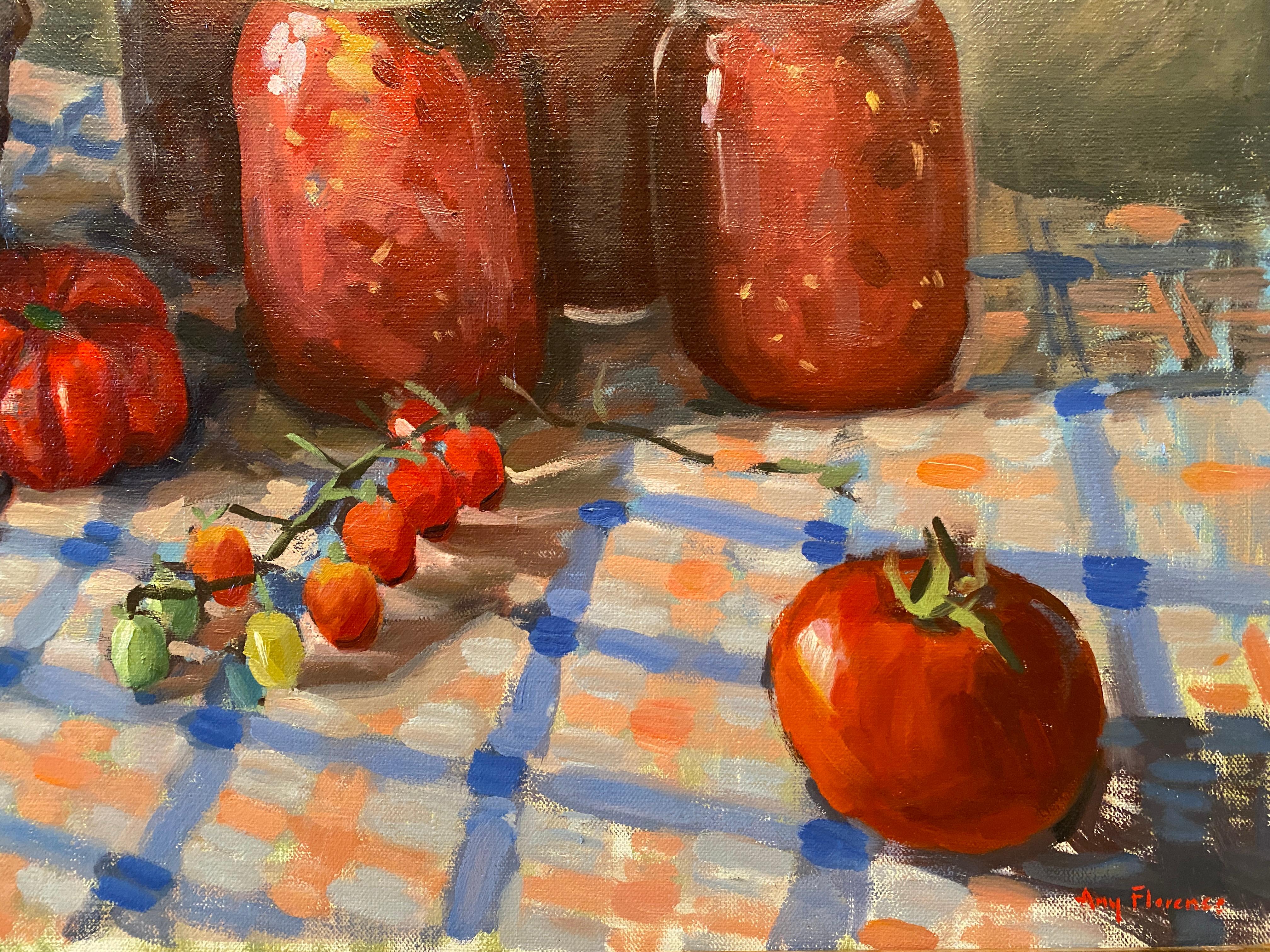 Tomatoes  - Gray Still-Life Painting by Amy Florence