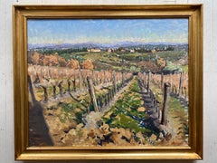 "Vite in Noce" 2020 dipinto a olio, paesaggio di vigneti in Toscana, Italia con cornice