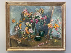 "Fiori di nozze" Natura morta impressionista di fiori di campo colorati e una tazza da tè