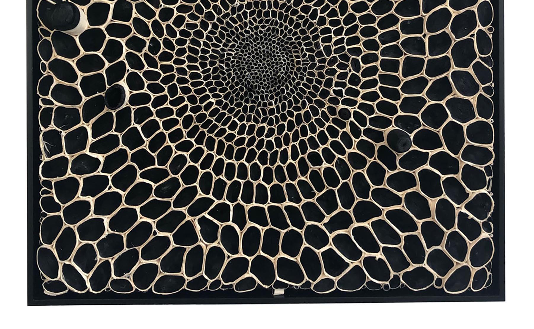 Ces pièces de papier tridimensionnelles en noir et blanc sont l'œuvre d'Amy Genser. Ces  Les pièces murales texturées, uniques, incarnent le mouvement et les processus. Elle manipule magistralement le papier - chaque pièce étant coupée, roulée et