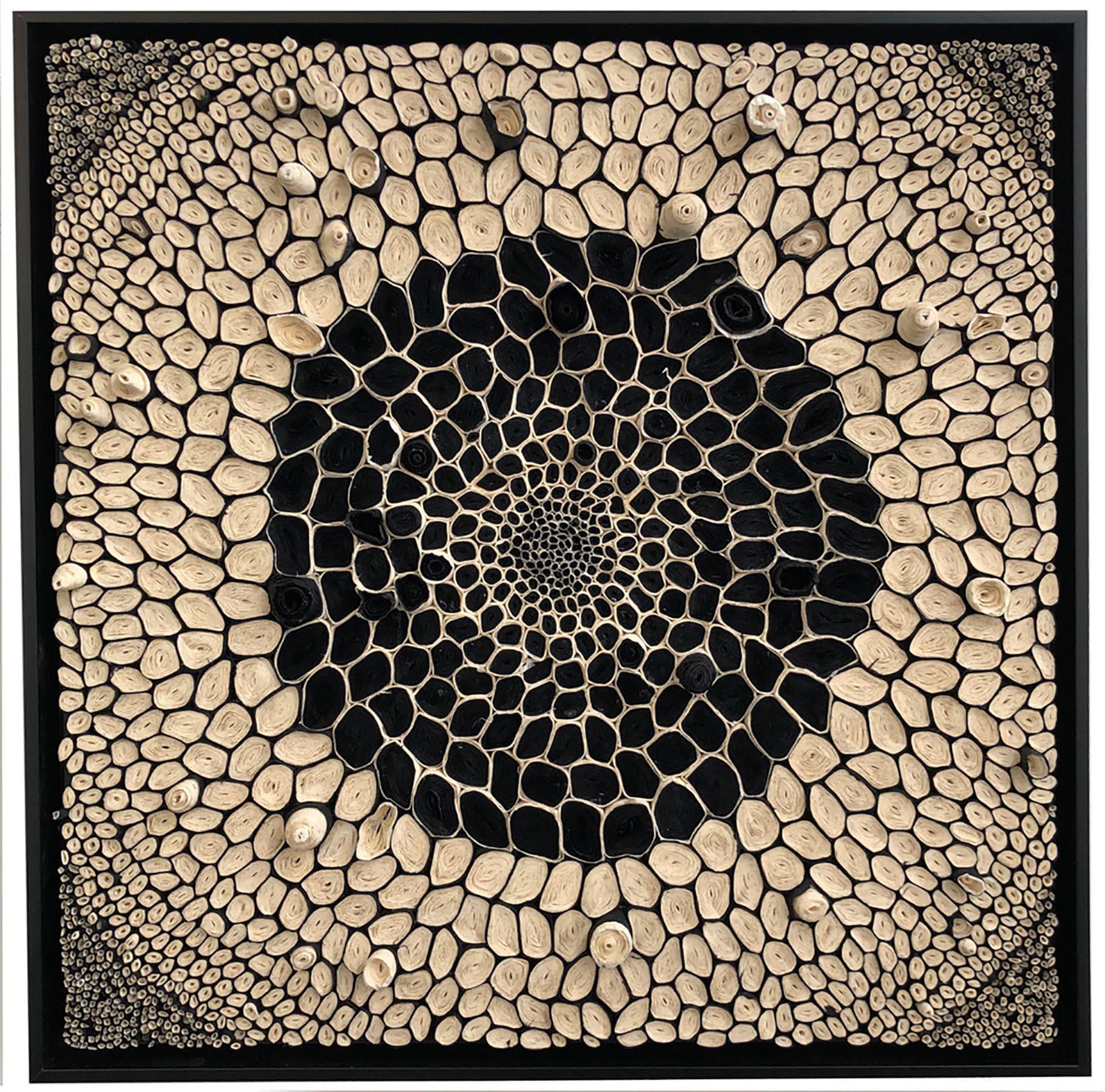 Black and White Square #13 dimensional paper piece - Art by Amy Genser