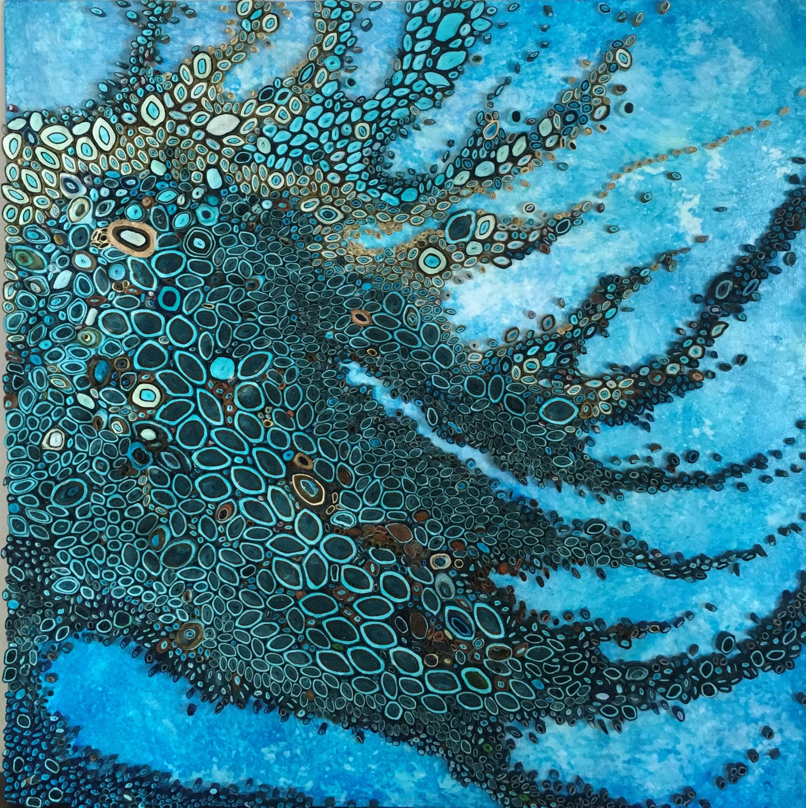 Boneyard, Dimensional artwork, Water, blue, framed, rolled paper, quilling - Contemporary Art by Amy Genser