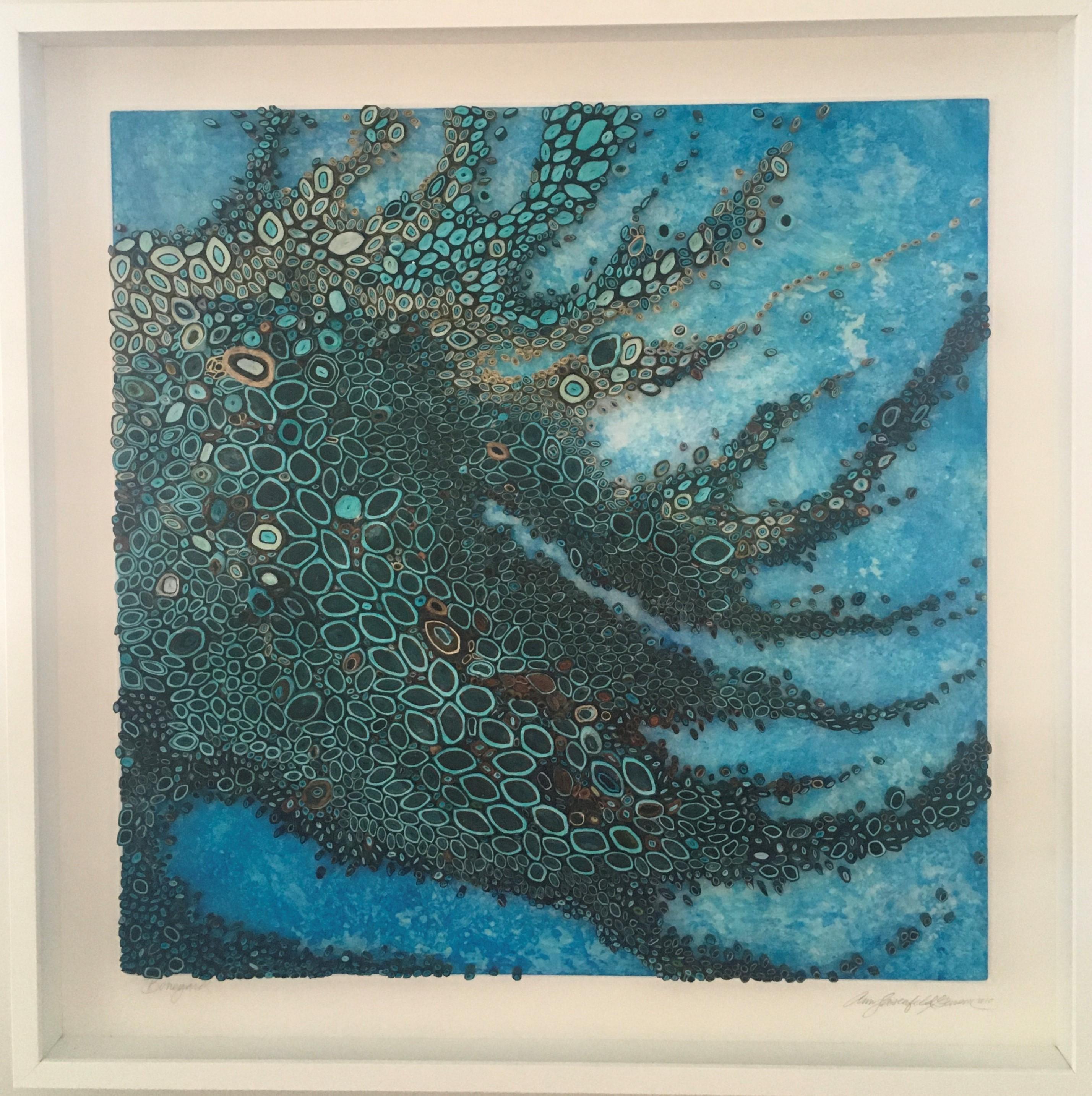 Boneyard, Dimensional artwork, Water, blue, framed, rolled paper, quilling - Art by Amy Genser