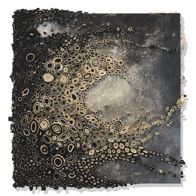 Amy Genser Abstract Painting - Night Swim - contemporary modern organic sculpture painting relief