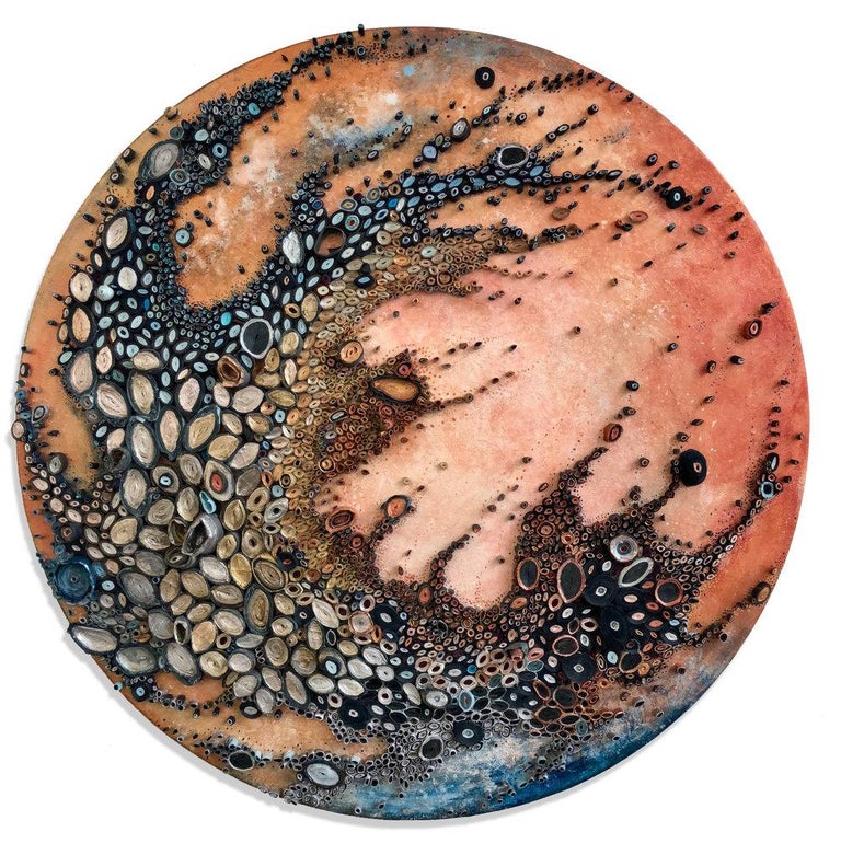 Amy Genser Abstract Sculpture - Aquatic Interstellar Dream Dimensional artwork, Rolled paper, acrylic, framed