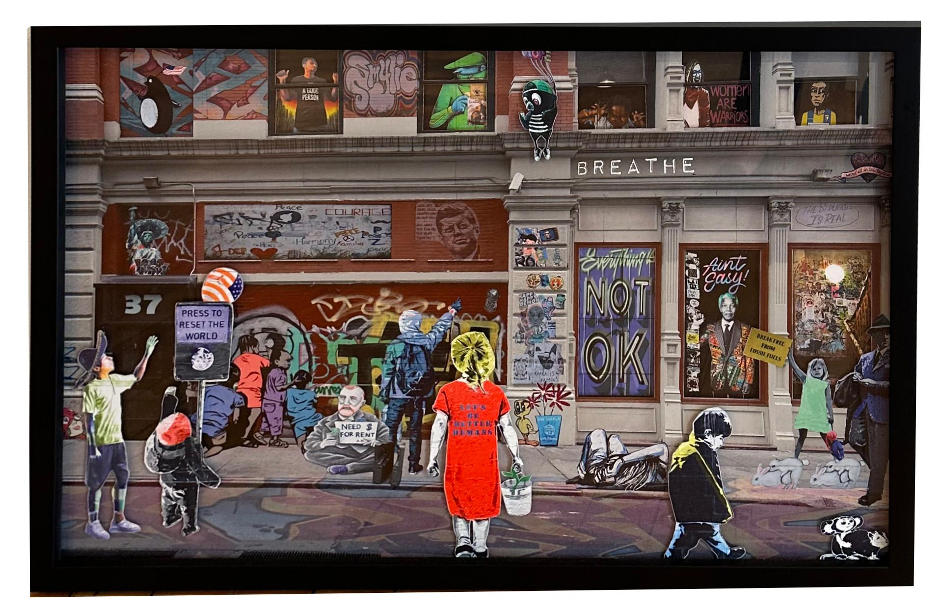 Turbulente Zeiten - Pop Art Fotocollage, Original Kunstwerk, gerahmt – Painting von Amy Heifitz