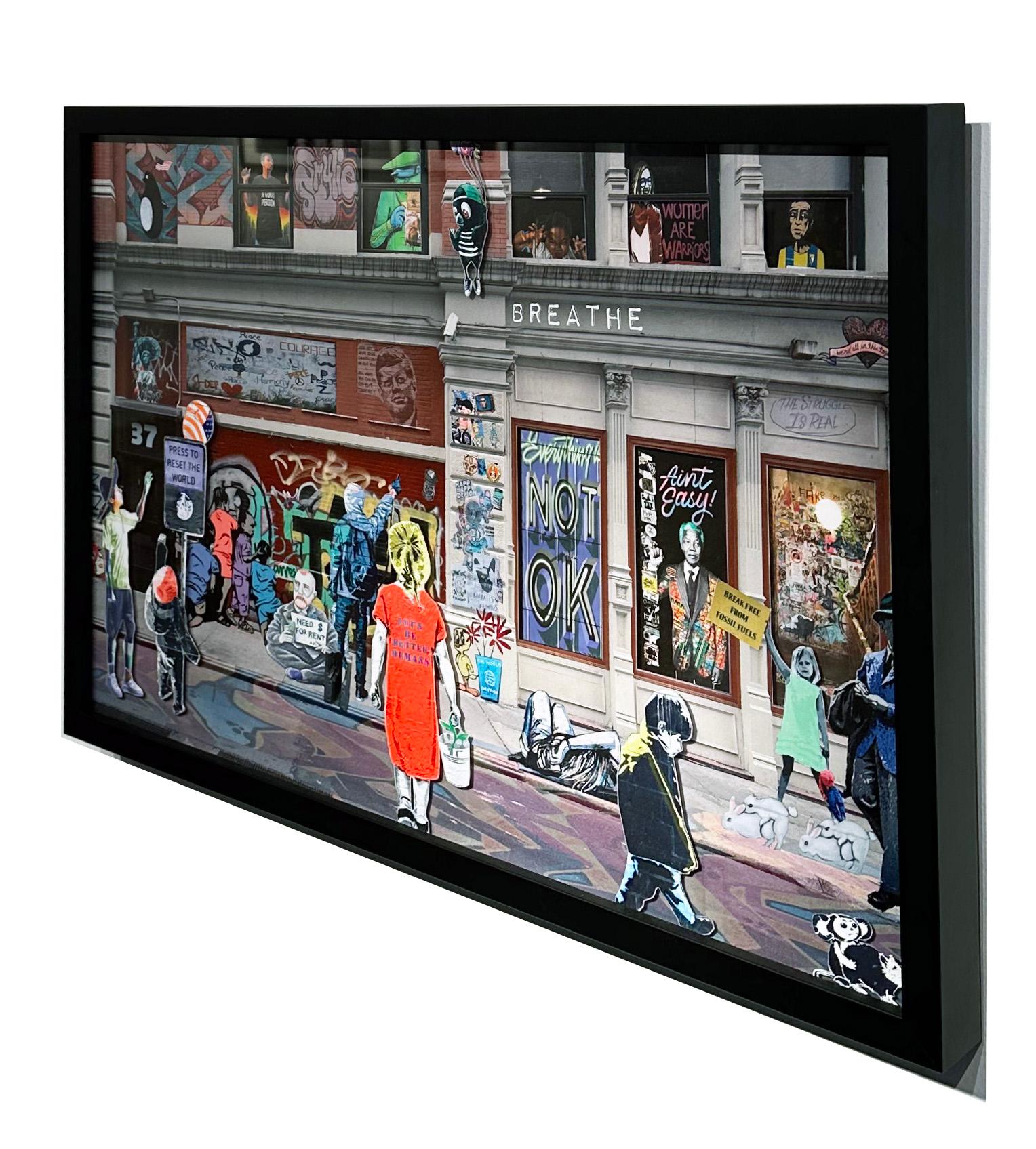 Turbulente Zeiten - Pop Art Fotocollage, Original Kunstwerk, gerahmt (Pop-Art), Painting, von Amy Heifitz