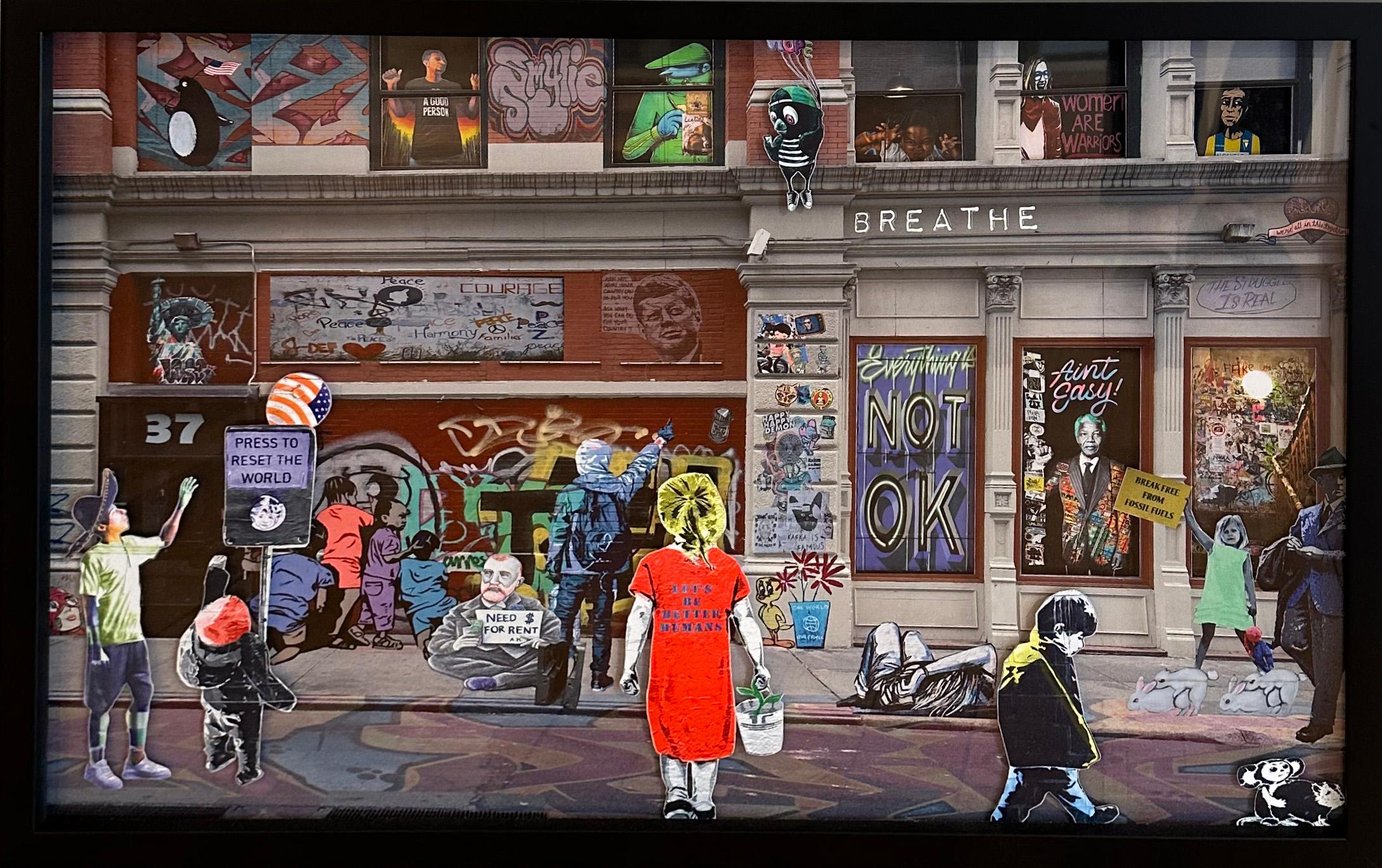 Amy Heifitz Figurative Painting – Turbulente Zeiten - Pop Art Fotocollage, Original Kunstwerk, gerahmt