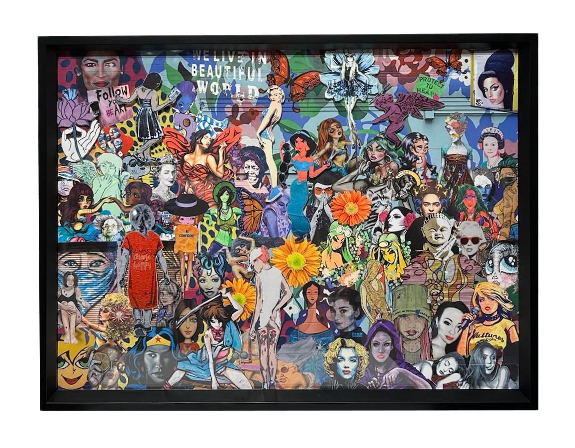 Women of the World - Bright Colors, Powerful Female Images, Collaged Photos - Painting by Amy Heifitz