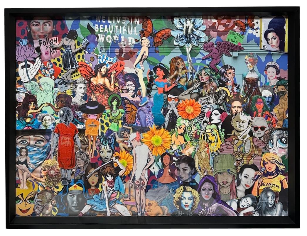 Amy Heifitz Figurative Painting - Women of the World - Bright Colors, Powerful Female Images, Collaged Photos