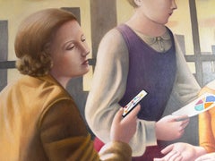 "Busy Office" 28”x34” oil on canvas, signed on reverse