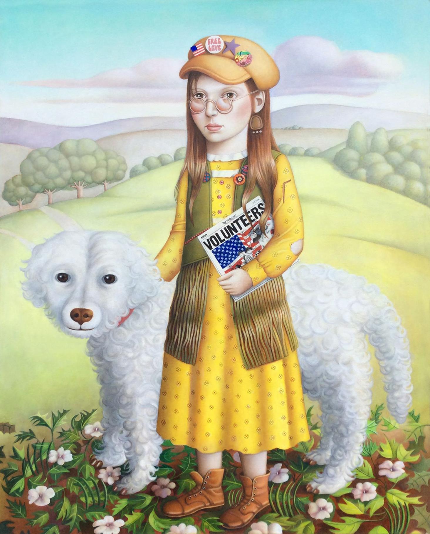 Amy Hill Portrait Painting - Girl with Dog and Album