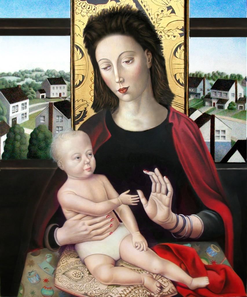Amy Hill Figurative Painting - "Madonna with Mullet" Contemporary Renaissance Style Portrait 