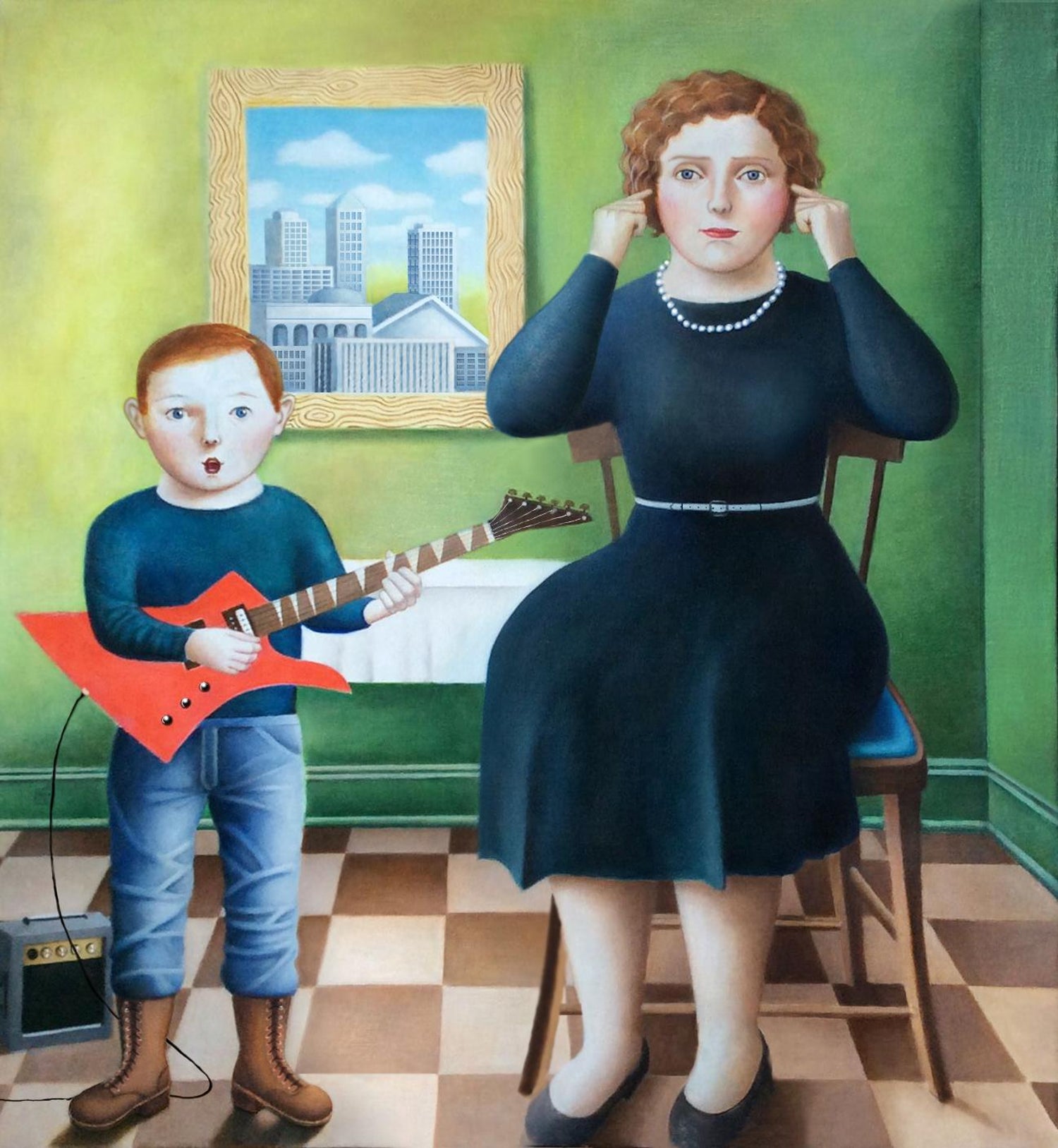 Amy Hill Mother And Kid Two Figure Portrait Contemporary Folk Art For Sale At 1stdibs Amy Hill Mother And Kid Two Figure Portrait Contemporary Folk Art For Sale At 1stdibs