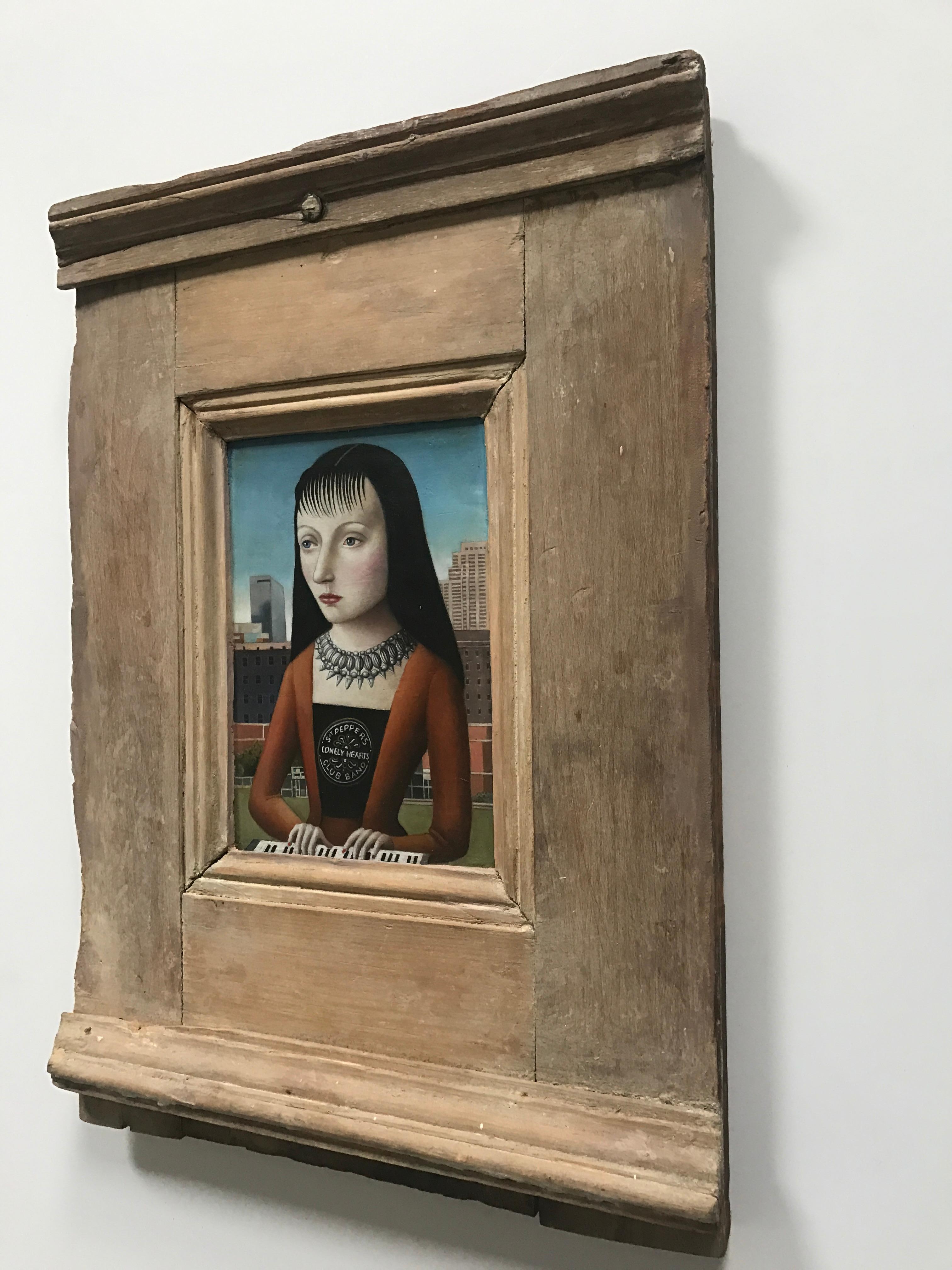 Woman with Bangs - Gray Portrait Painting by Amy Hill