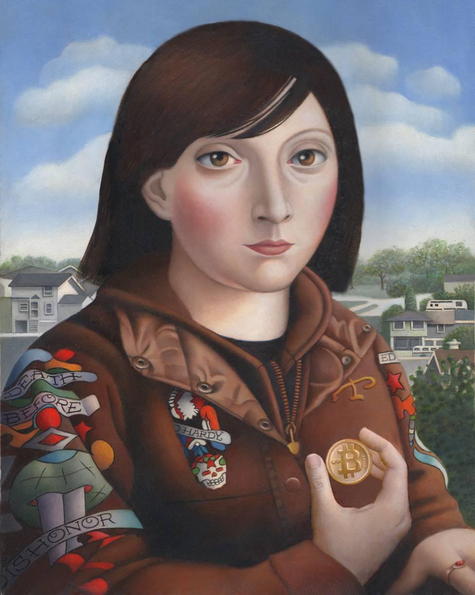 Woman with Bitcoin - Painting by Amy Hill