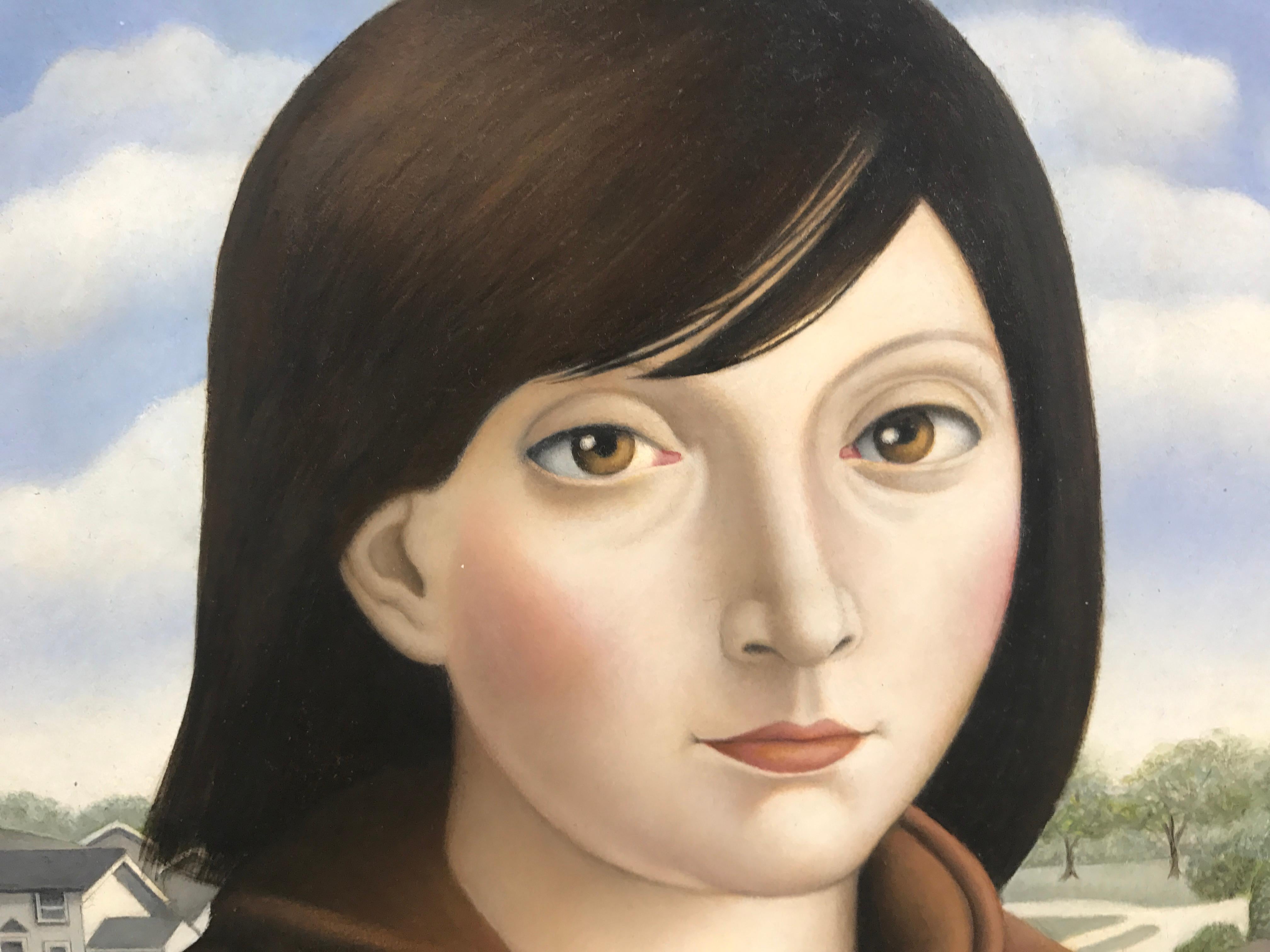 Woman with Bitcoin - Contemporary Painting by Amy Hill