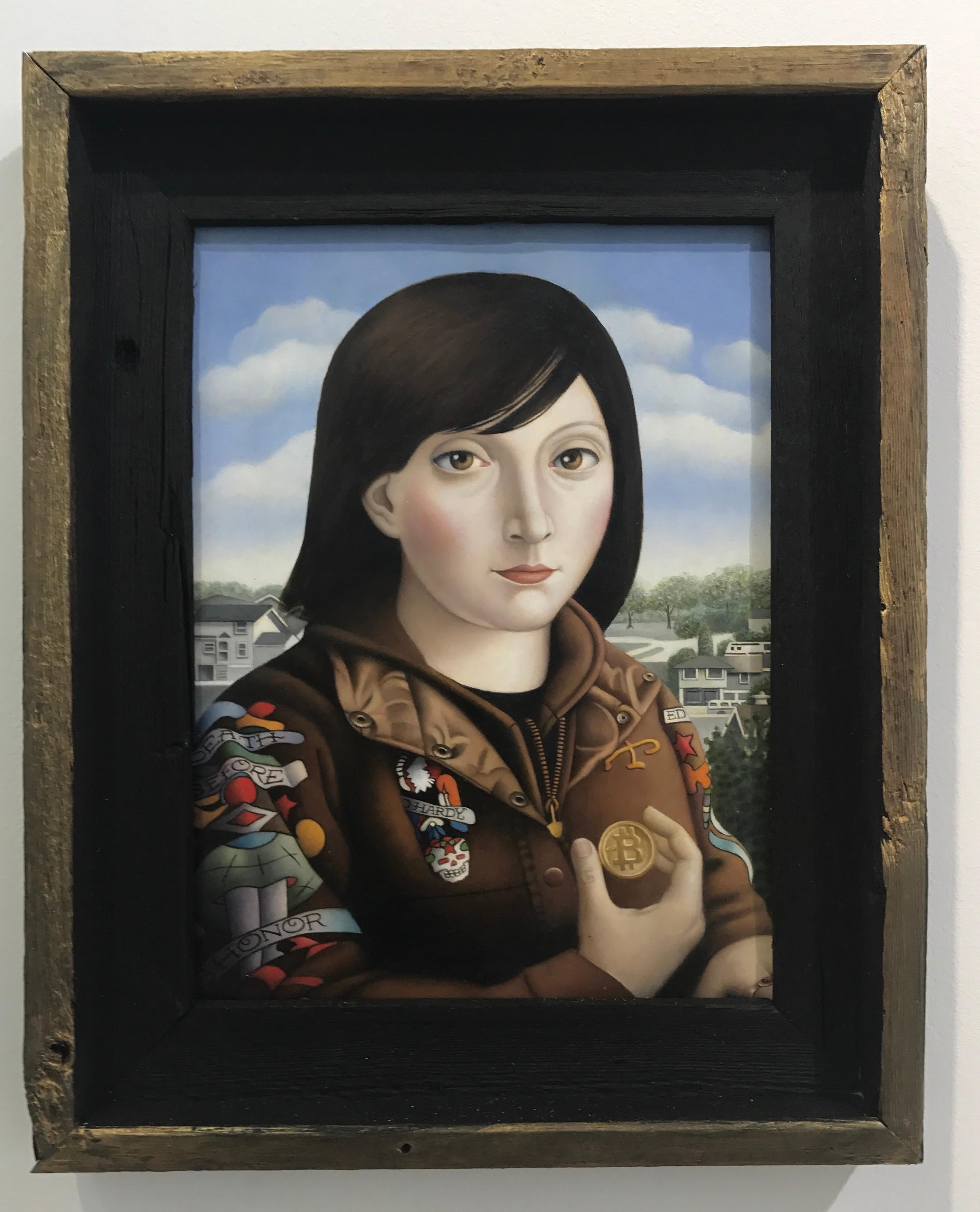 Amy Hill Portrait Painting - Woman with Bitcoin