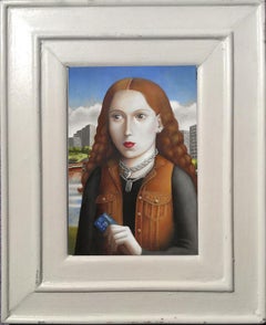 Woman with Credit Card, Contemporary Renaissance oil painting portrait