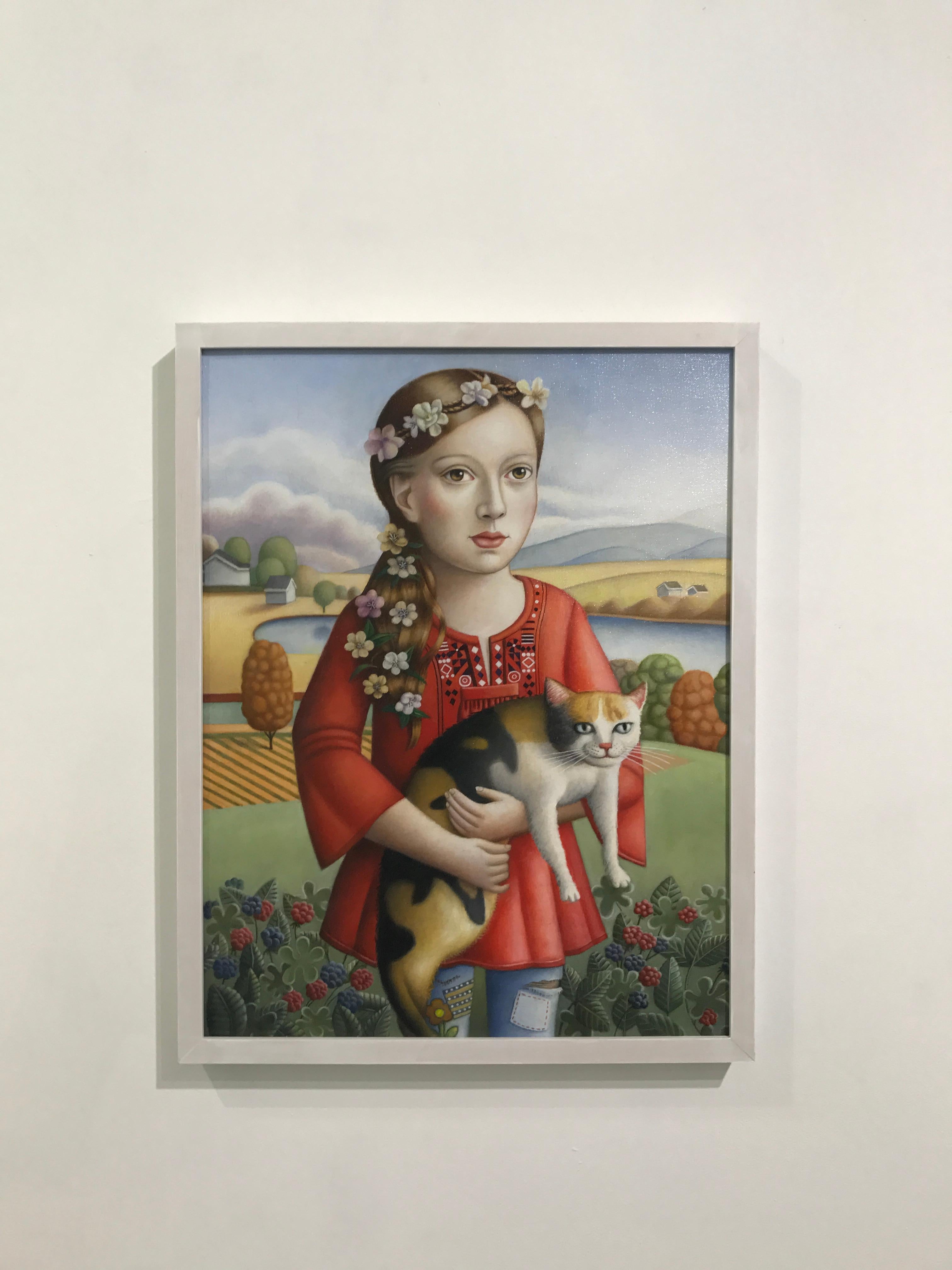 Young Woman with Cat - Painting by Amy Hill