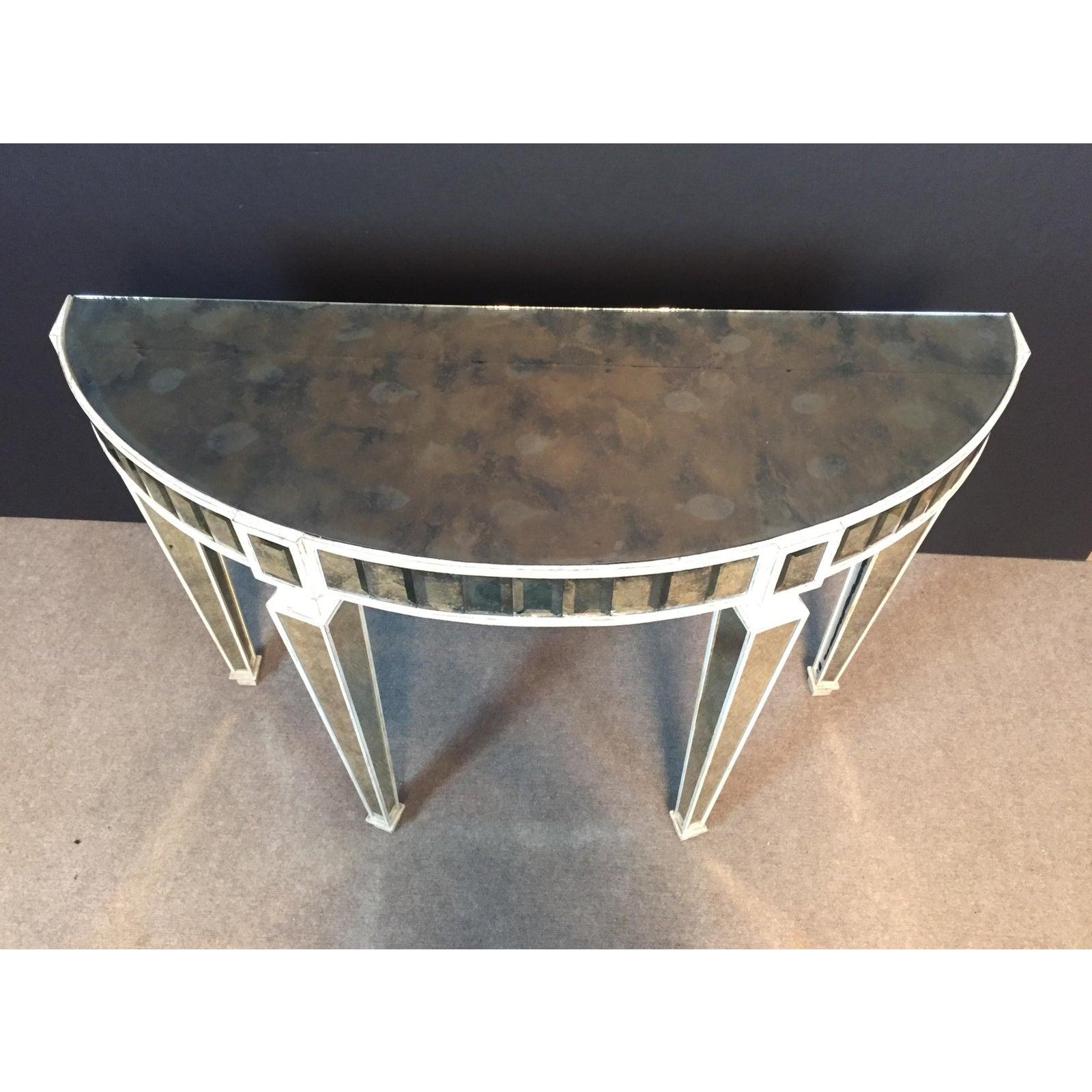 antique mirrored demi lune hall table