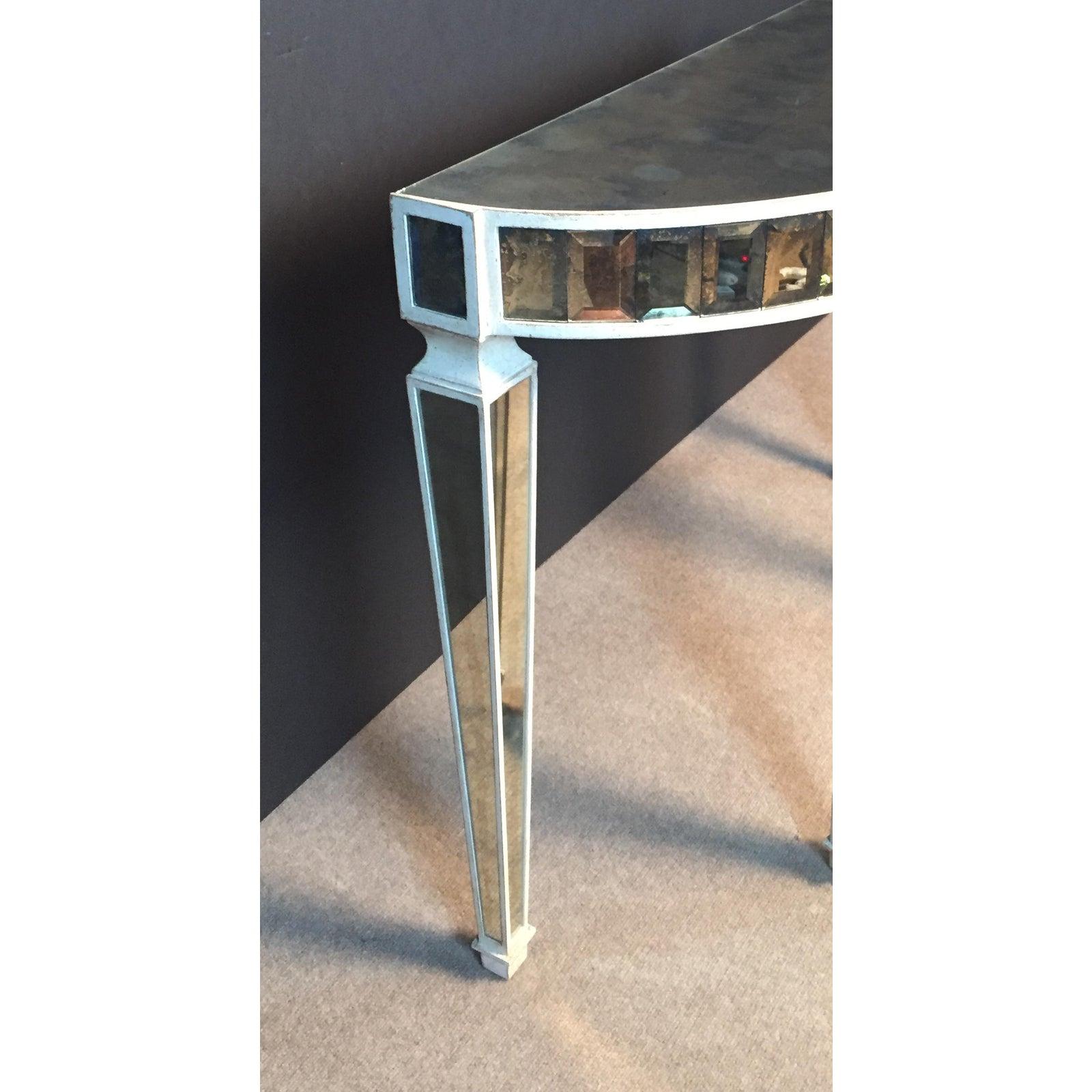 Mirrored Demi-Lune Console Table By Amy Howard  In Good Condition For Sale In Norwood, NJ