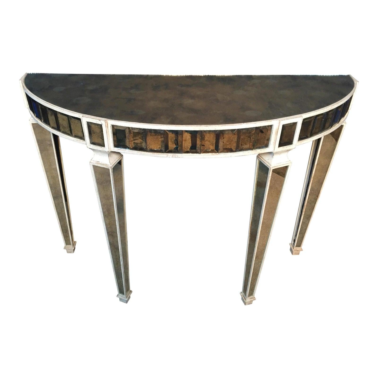 Mirrored Demi-Lune Console Table By Amy Howard  For Sale