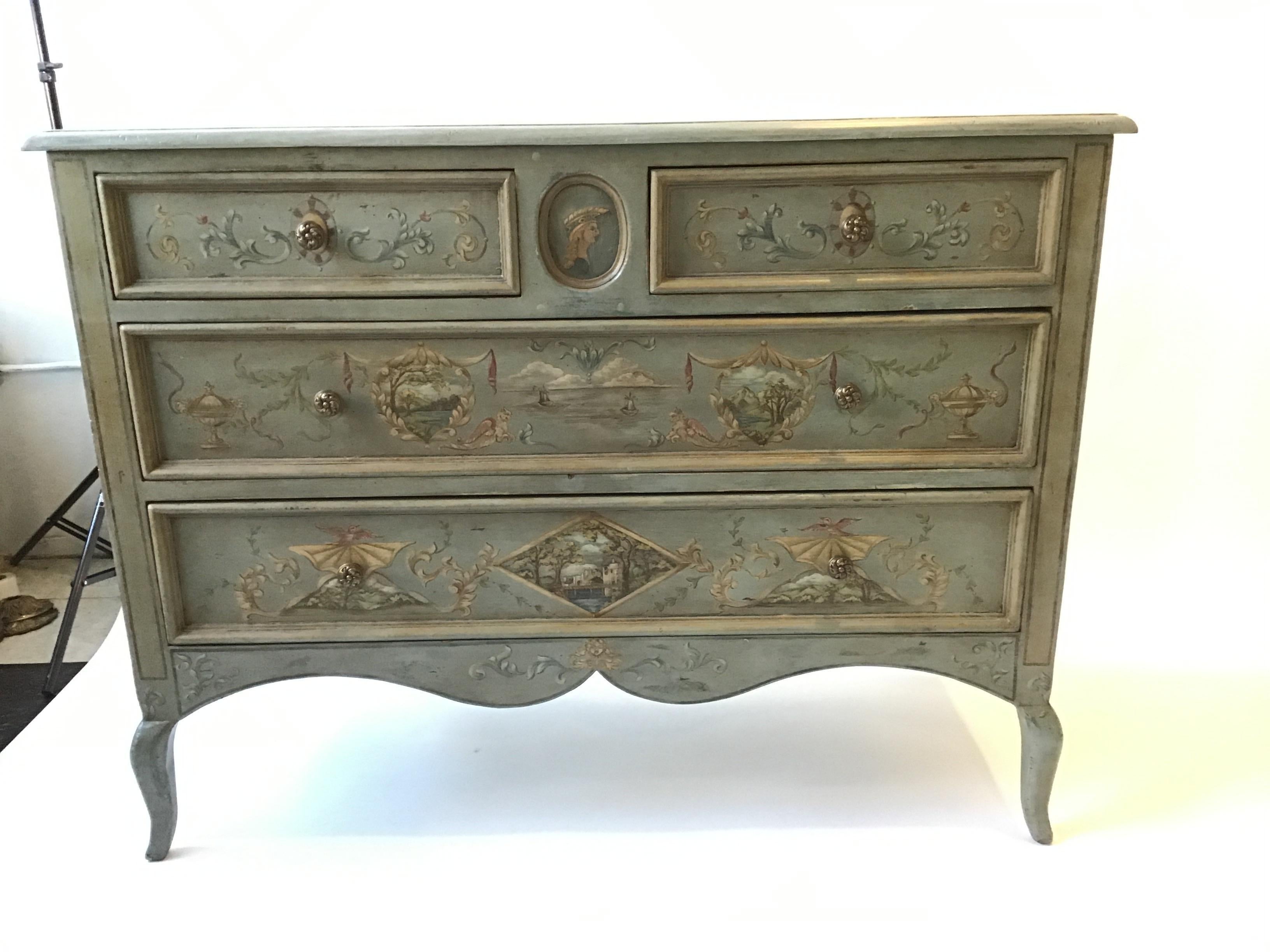 Amy Howard painted chest of drawers. Beautifully painted, from an East Hampton, NY estate. Perfect for a living room, dining room, bedroom, or hallway.