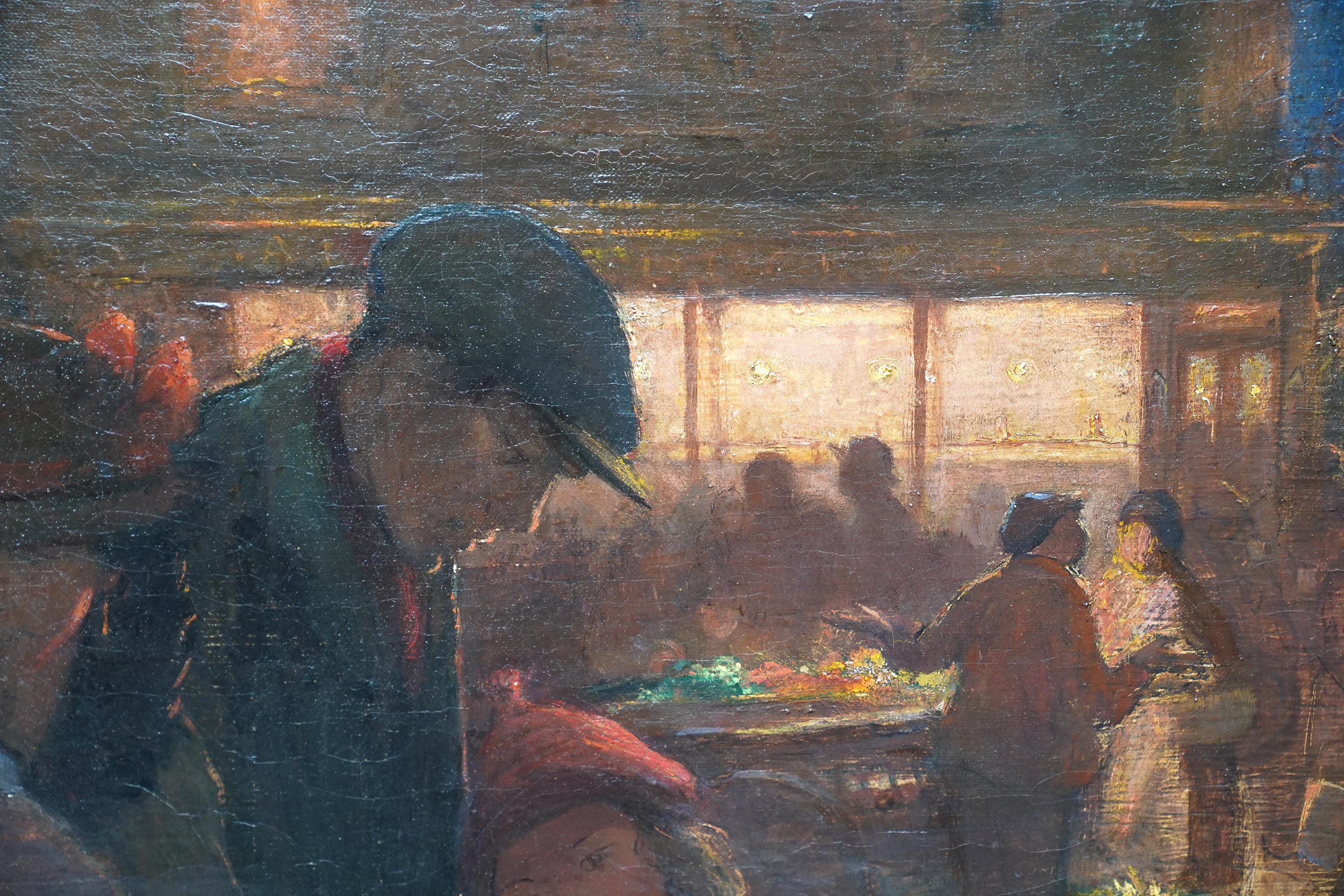 Familienporträt auf dem Markt – britisches postimpressionistisches Ölgemälde von 1914 im Angebot 1