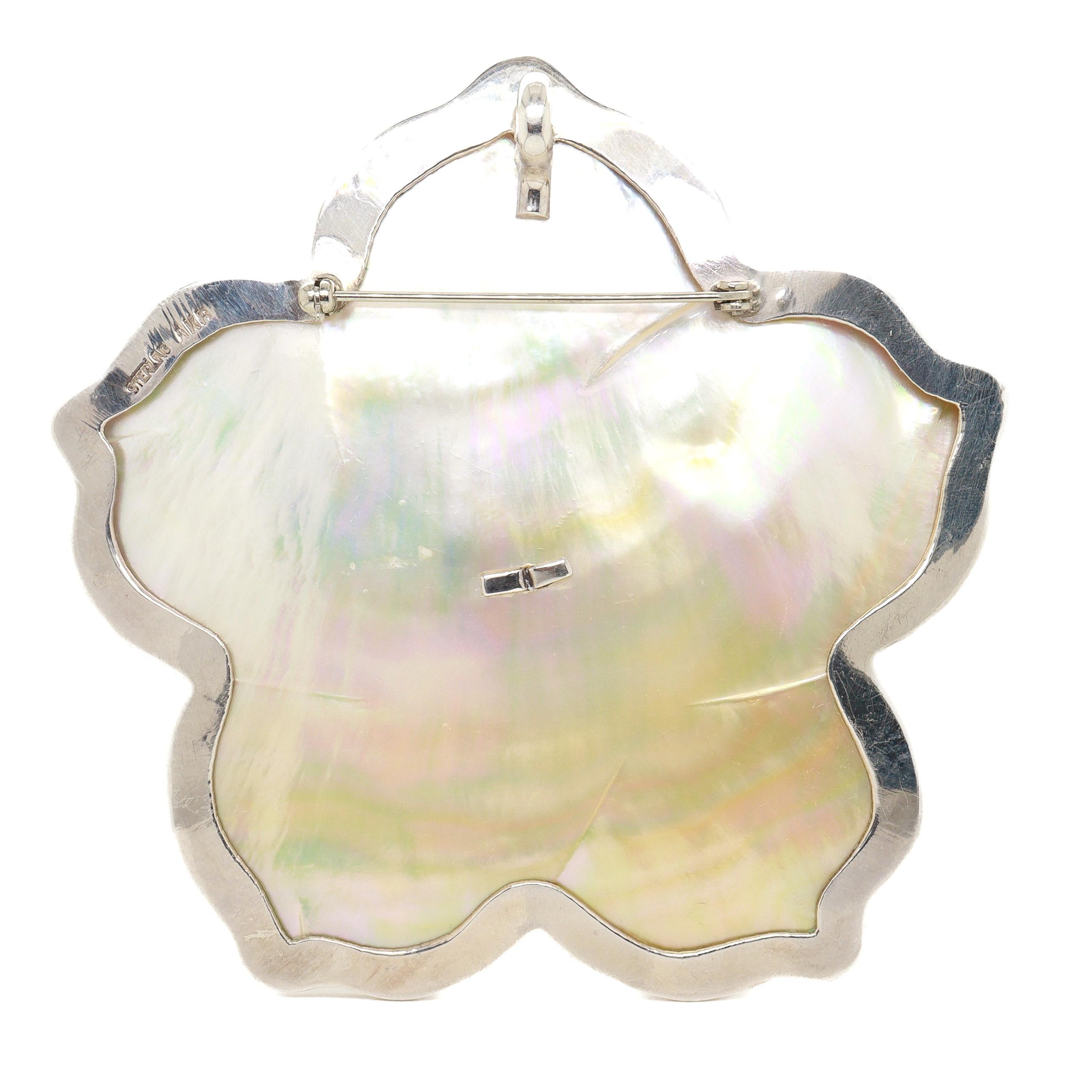 Amy Kahn Russel Sterling Silver, Mother-of-Pearl, and Prasiolite Flower Brooch For Sale 5