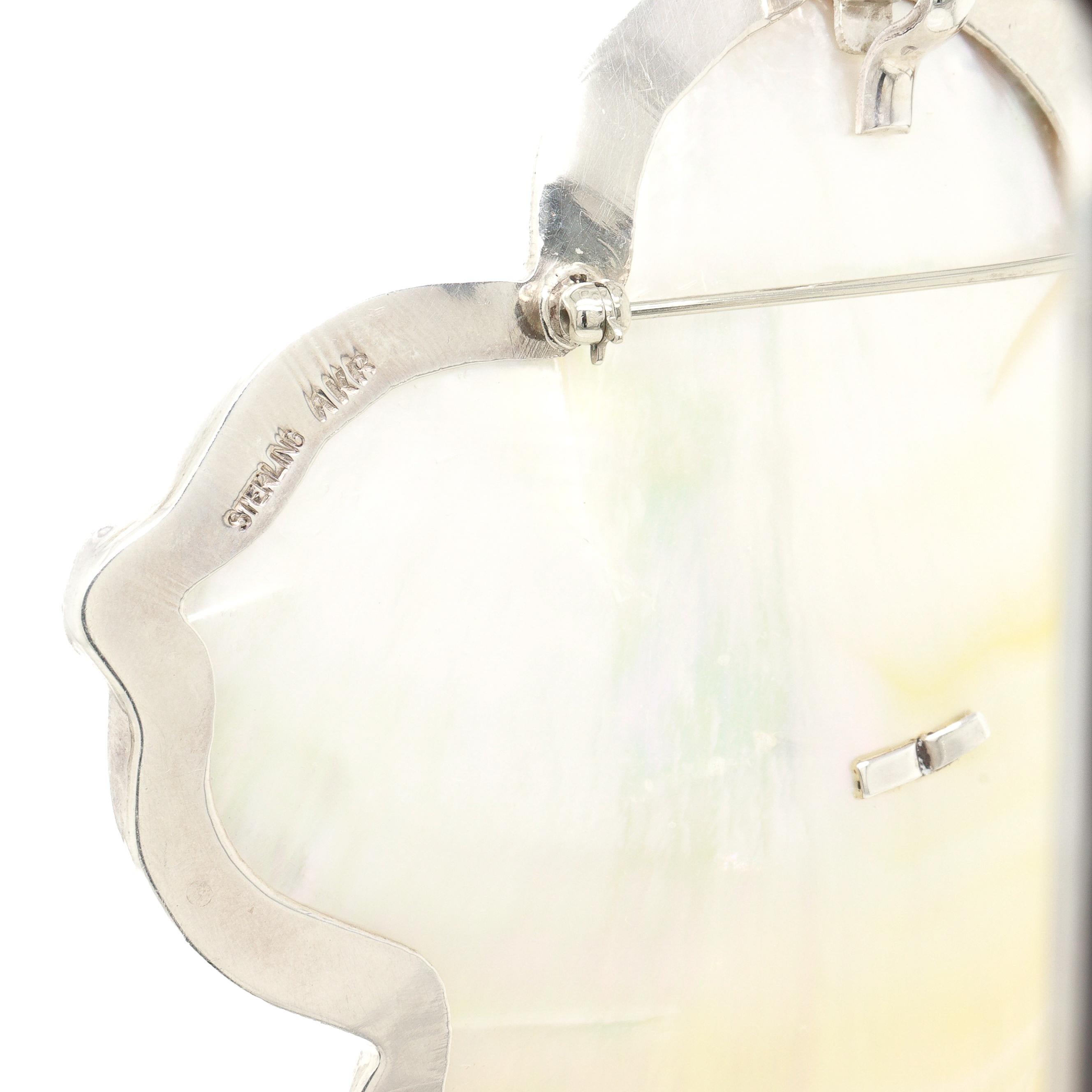Amy Kahn Russel Sterling Silver, Mother-of-Pearl, and Prasiolite Flower Brooch For Sale 6