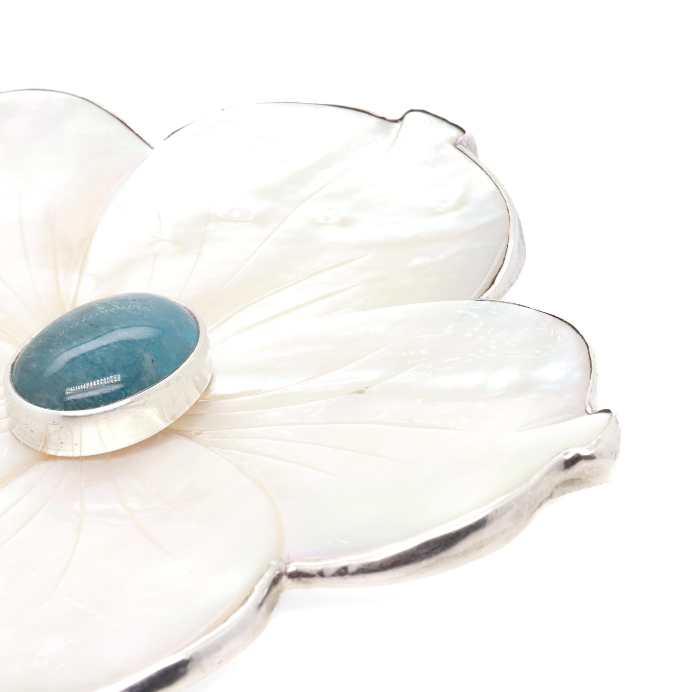 Amy Kahn Russel Sterling Silver, Mother-of-Pearl, and Prasiolite Flower Brooch For Sale 7