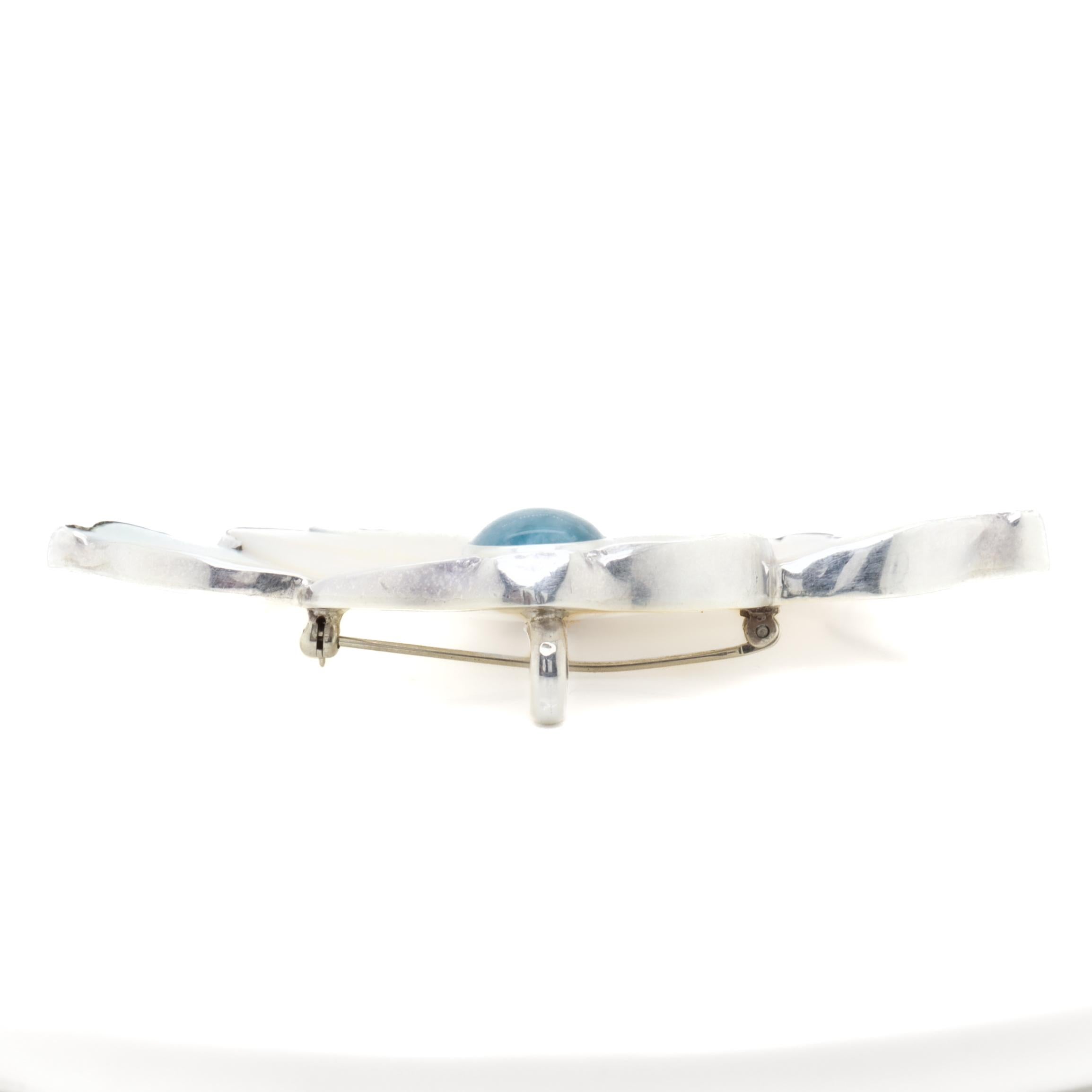 Amy Kahn Russel Sterling Silver, Mother-of-Pearl, and Prasiolite Flower Brooch For Sale 2