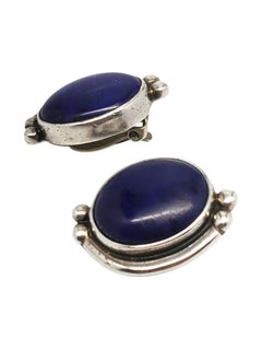 Amy Kahn Russell Sterling Silver Blue Cabochon Clip On Earrings #24307