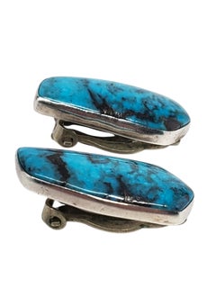 Amy Kahn Russell Sterling Silver Blue Matrix Stone Clip On Earrings #24305