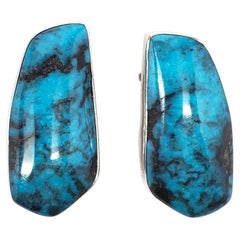Amy Kahn Russell Sterling Silver Blue Matrix Stone Clip On Earrings #24305