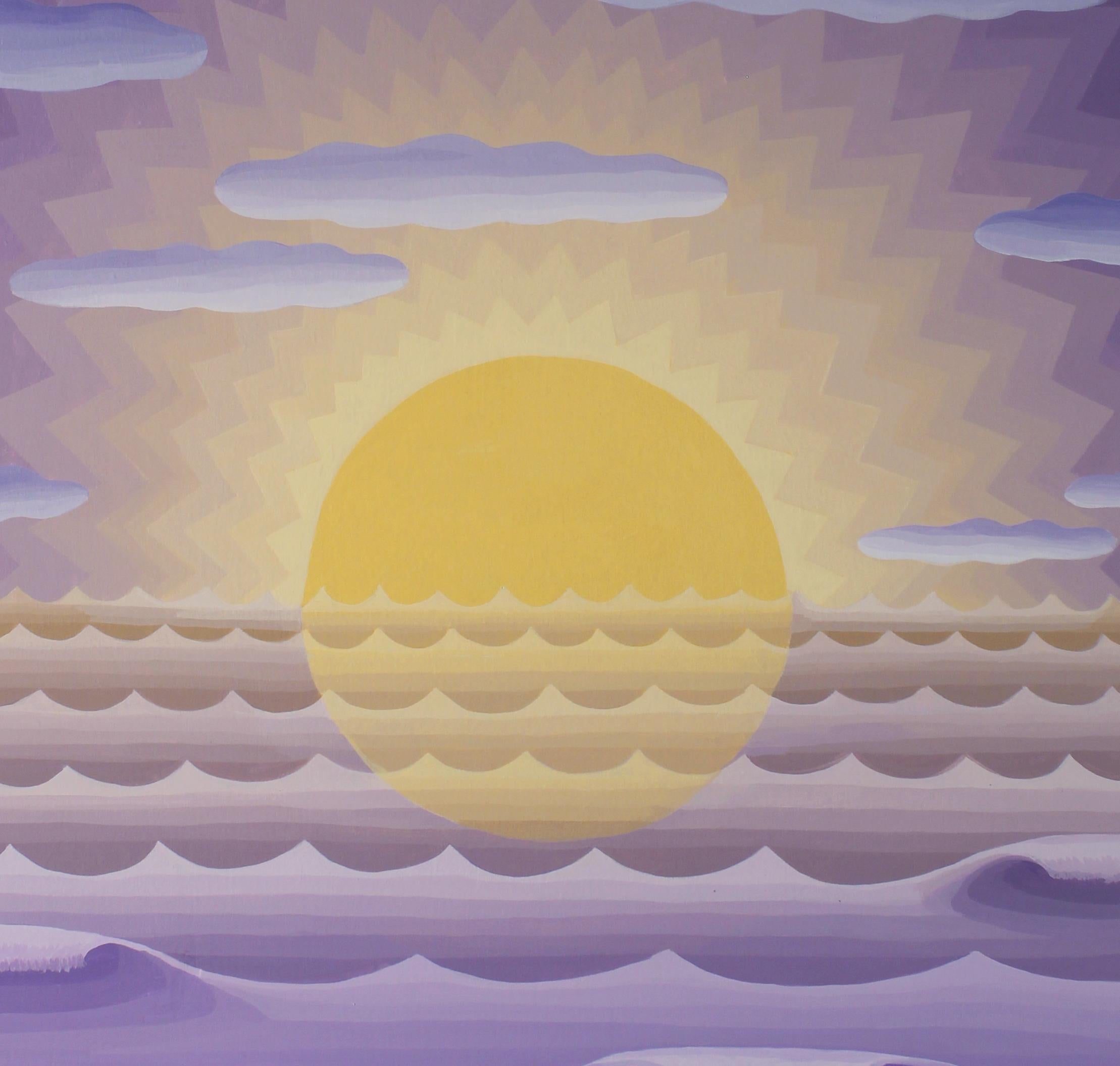 Purple Seascape with Setting Sun - Abstract Geometric Painting by Amy Lincoln