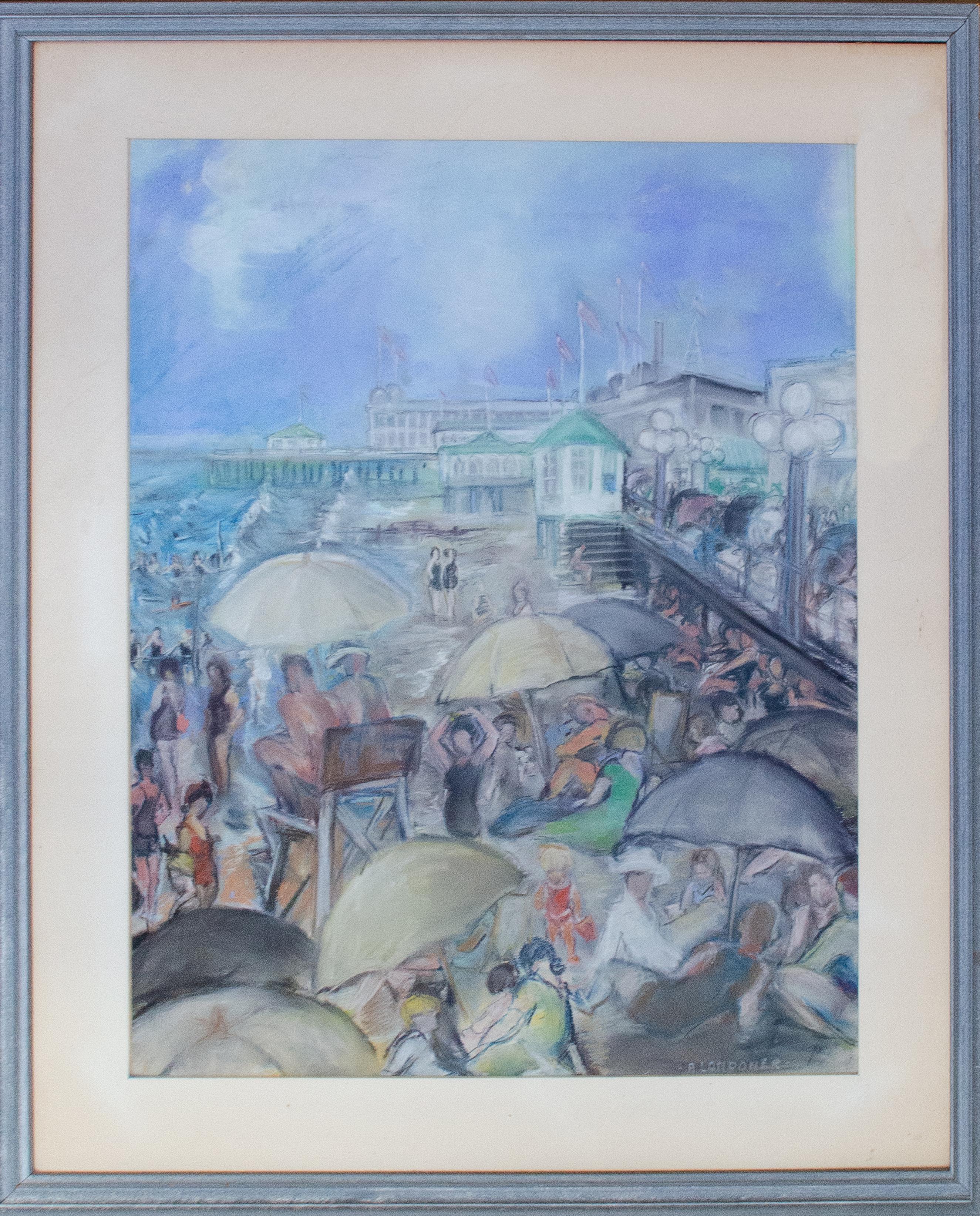 Amy Londoner
Beach at Atlantic City, circa 1922
Signed lower right
Pastel on paper
Sight 23 x 18 inches

Amy Londoner (April 12, 1875 – 1951) was an American painter who exhibited at the 1913 Armory Show. One of the first students of the Henri