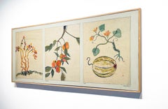 Triptyque I (Dattes, kakis, courges) Encre et gouache sur papier de riz