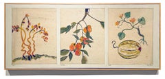 Triptyque I (Dattes, kakis, courges) Encre et gouache sur papier de riz