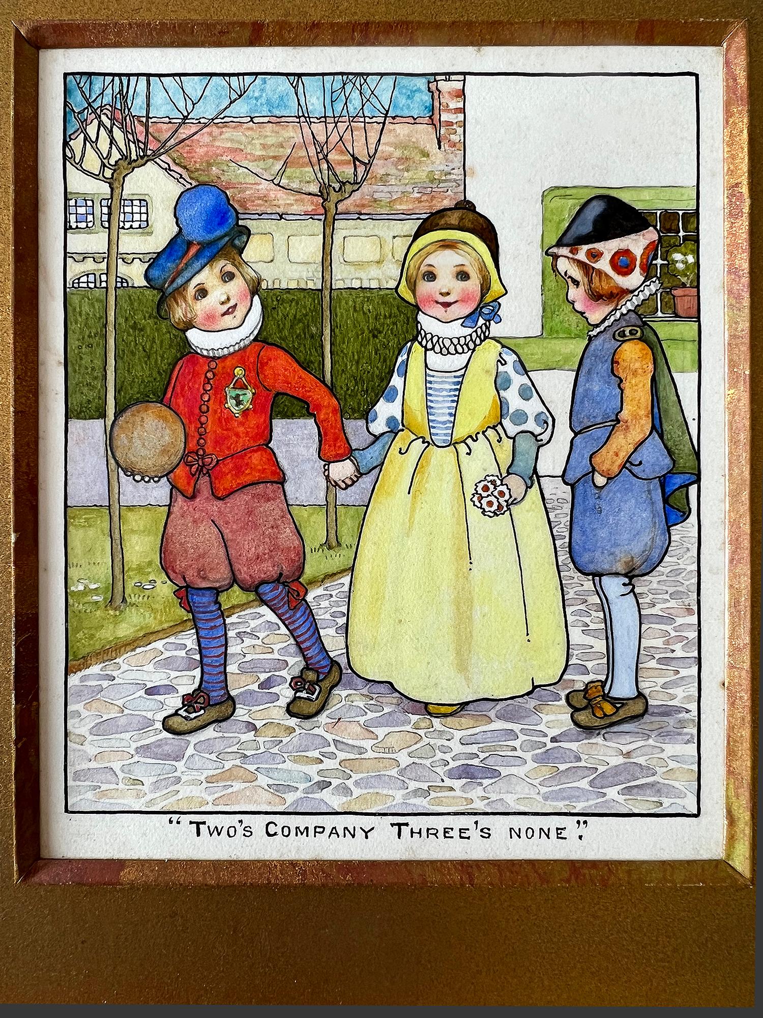 Drei Kinder-Buchillustration – weibliche Illustratorin  - Jahrhundertwende  im Angebot 1