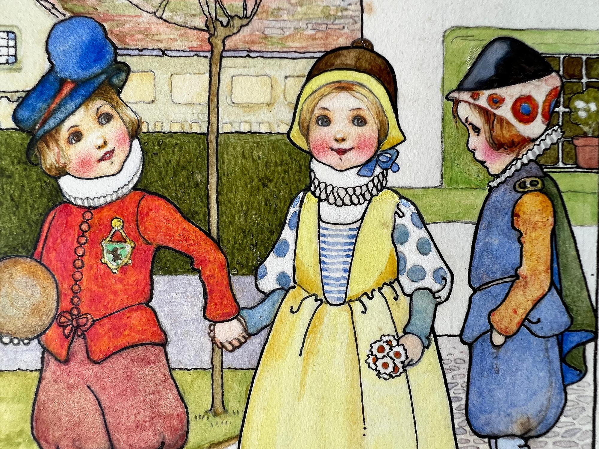 Three Children Book Illustration - Female Illustrator  - Turn of the Century  For Sale 1