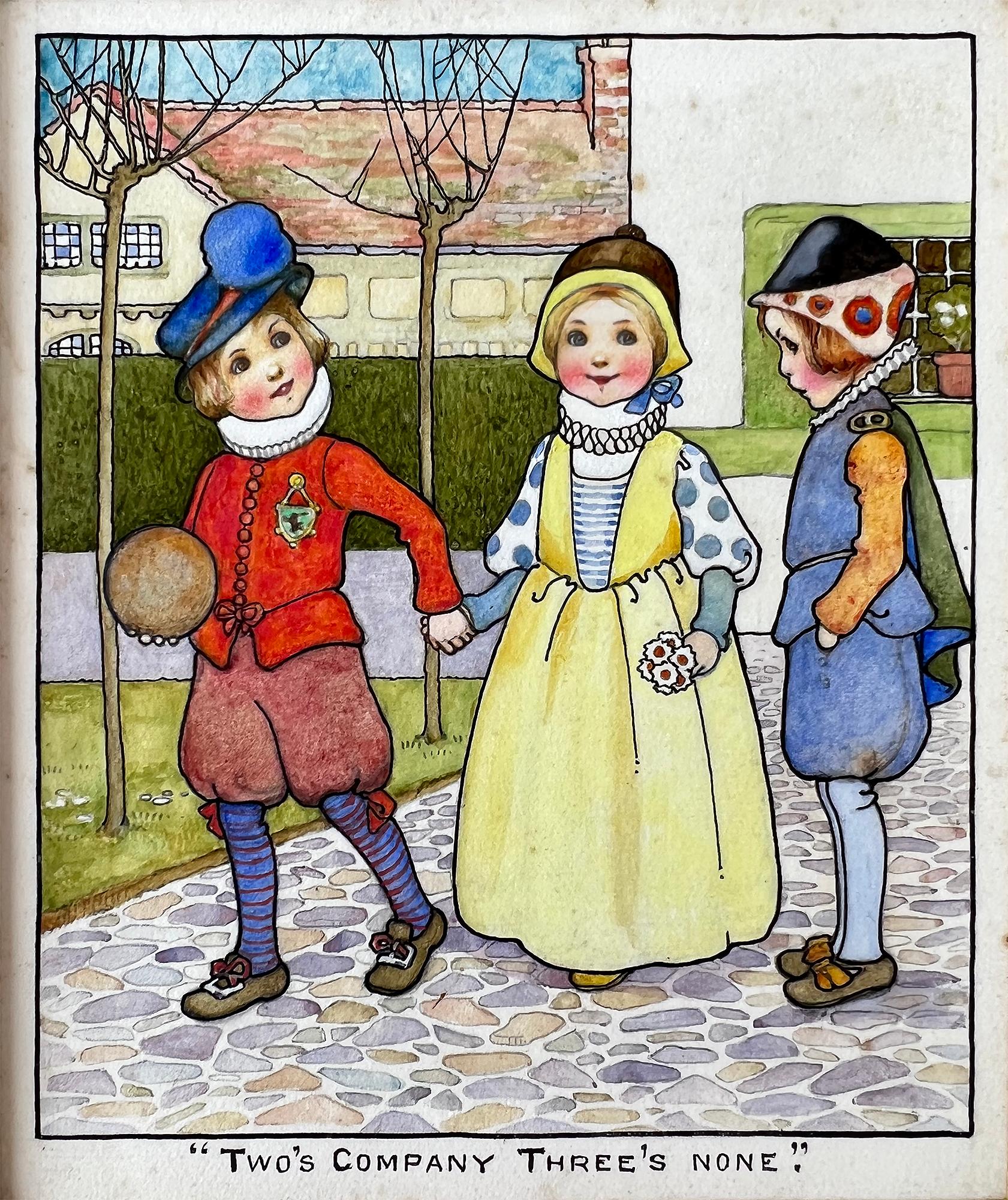 Amy Millicent Sowerby Figurative Painting - Three Children Book Illustration - Female Illustrator  - Turn of the Century 