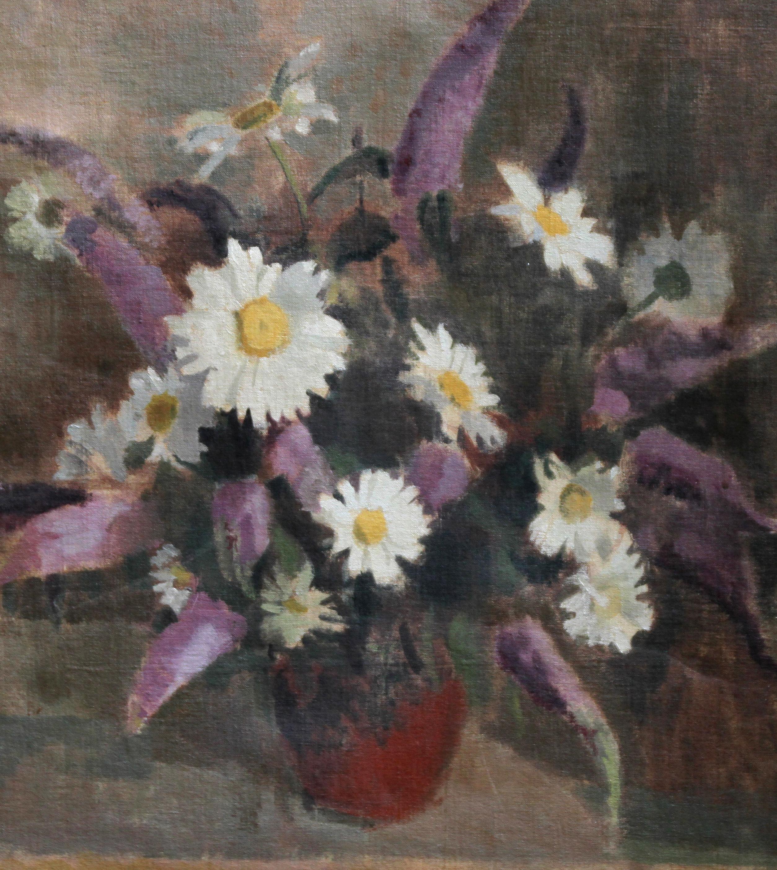 Daisies - Art impressionniste britannique des années 1940 - natures mortes à l'huile - fleurs en vente 1