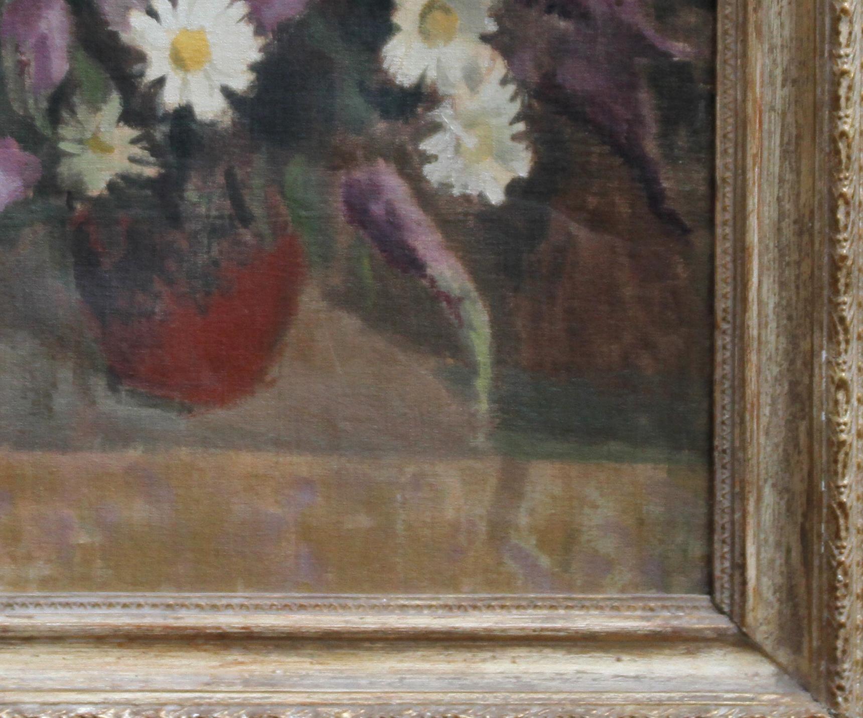 Daisies - Art impressionniste britannique des années 1940 - natures mortes à l'huile - fleurs en vente 3