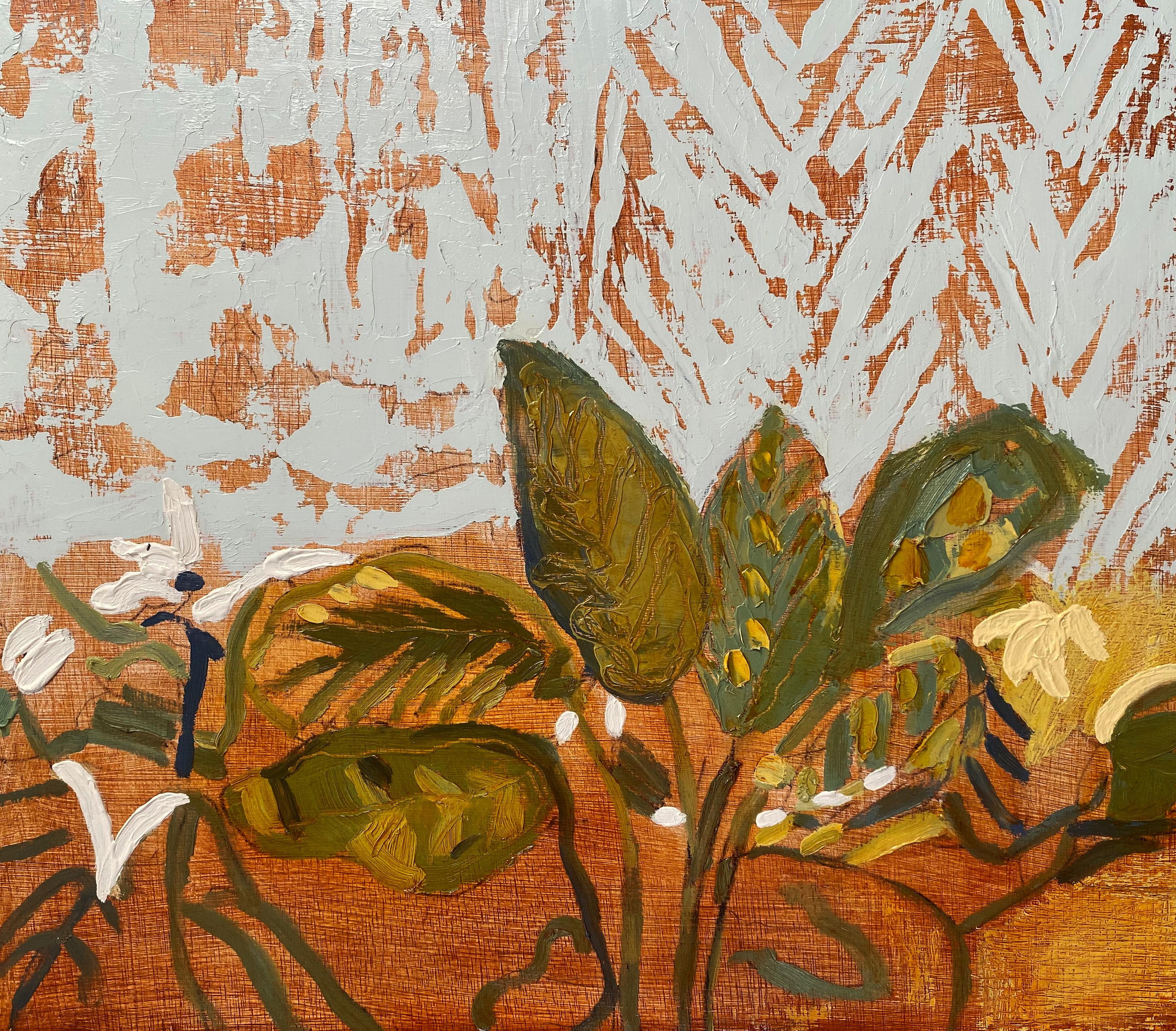 Amy Robson Still-Life Painting - Plants and Curtains
