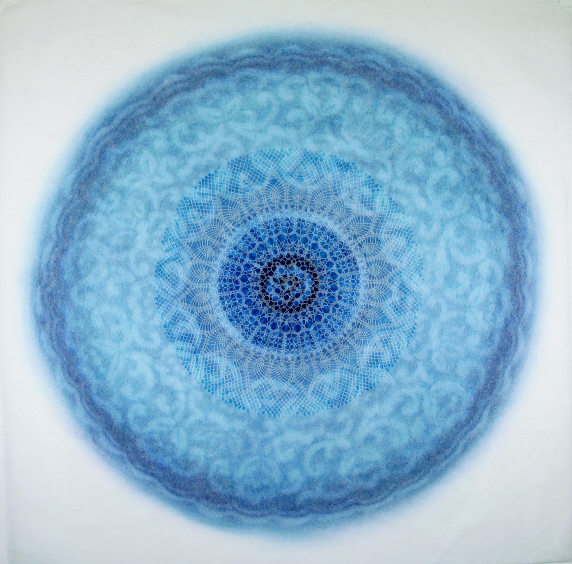 Revolution XXVIII - blue intricate lacey lasercut abstract geometric circle  - Mixed Media Art by Amy Sands