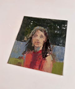 Fille en robe rouge : Portrait à l'acrylique sur papier d'archives, 9x10