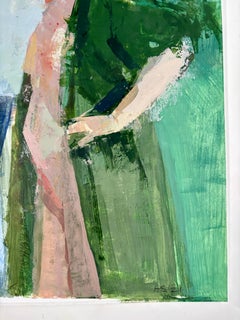 Study in a Green Robe: Figurative Acrylic Painting on Paper, 2021